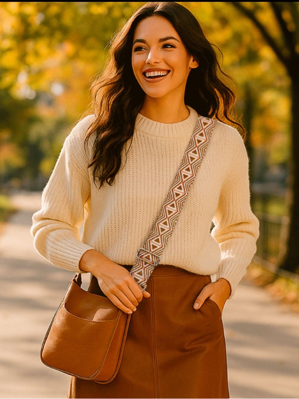 Ahdorned Mini Vegan Leather Messenger Crossbody Bag | Camel